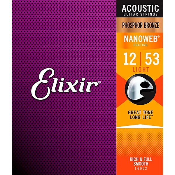 Elixir Strings 16052 Nanoweb Phosphor Bronze Acoustic Guitar Strings - .012-.053 Light